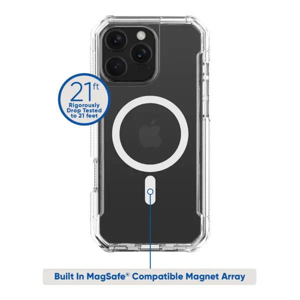 onn. MagSafe Compatible Rugged Phone Case for iPhone 16 Pro Max - Clear